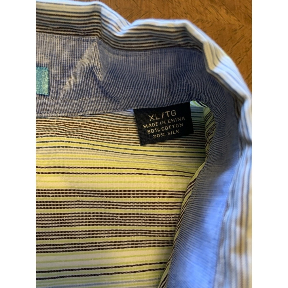 Tommy Bahama 20%‎ Silk XL Long Sleeve Button Up Shirt Striped Camp Beach - Picture 7 of 12
